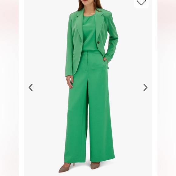 Lafayette 148 New York Green Wide Leg Silk Stretch Pants - Picture 3 of 10